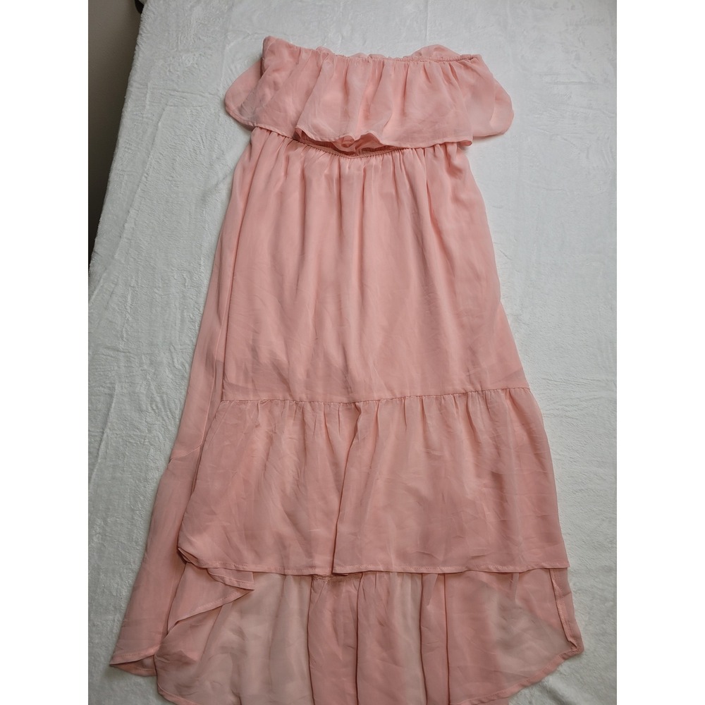 Andree by Unit Maxi Dress Womens Medium Pink High Low Strapless Ruffle